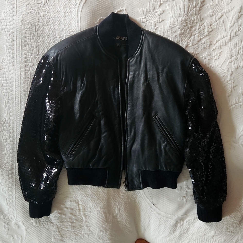 Vintage Luis Aldear Leather Sequin Bomber Jacket